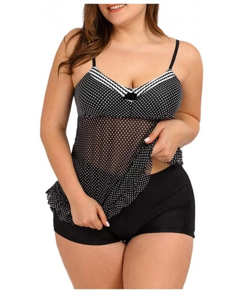 Tankinis Polka Dots Print 2 Piece Tankini for Women - Black - CN196EGX5EE