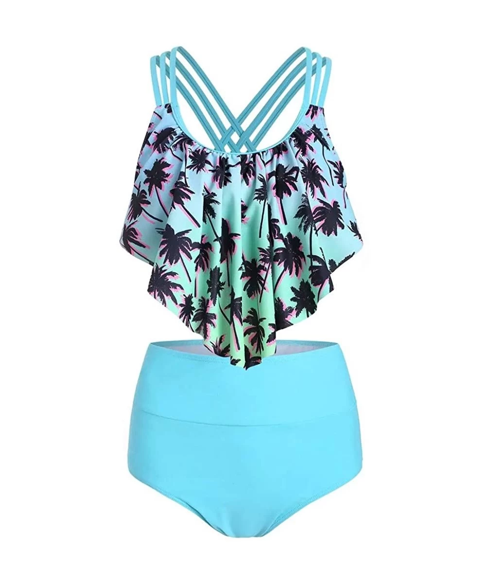 Sets Women High Waisted Swimsuit Printed Padded Two Piece Flounce Ruffled Bikini Set Fashion Cutout Tummy Control Bathing Sui...