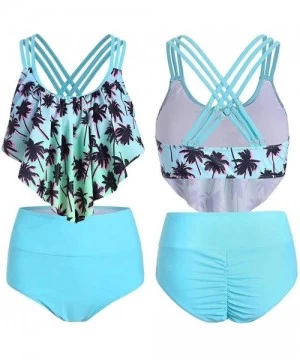 Sets Women High Waisted Swimsuit Printed Padded Two Piece Flounce Ruffled Bikini Set Fashion Cutout Tummy Control Bathing Sui...