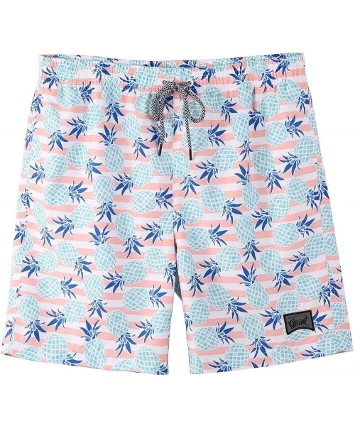 Trunks Men's Swim Trunks Quick Dry Beach Shorts with Mesh Lining - Pineapple-light Blue - C018WE5O033