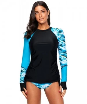 Rash Guards Women's Long Sleeves Rash Guard Athletic Swim Aztec UPF 50+ Tankini Sets Swimsuit - Dark Blue - CA18MHL3XGE