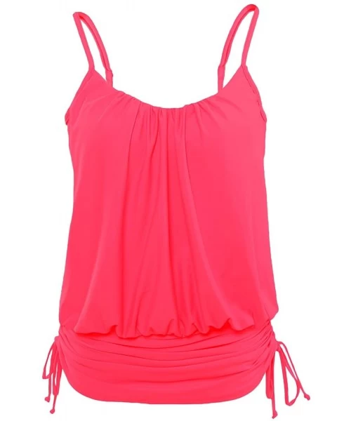 Tops Womens Retro Swimdress Swing Strap Tankini Swim Top No Bottom - Pink - CT18RO4E4OZ