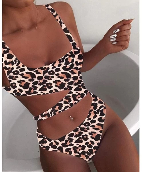 One-Pieces Womens Cutout One Piece Swimsuit Solid Color Bathing Suit Padded Swimwear Monokini - Brown - CH190EAZSN2