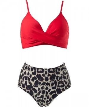 Sets Womens Sexy Cross Push Up Bikini High Waisted Two Piece Swimsuits - Red Leopard - CK1906CX0E8