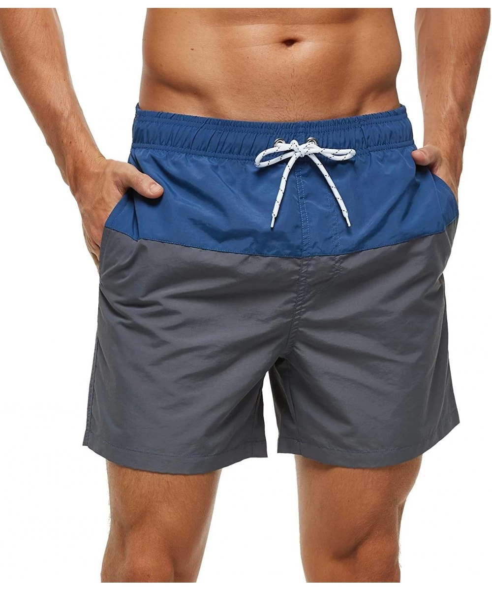 Trunks Men's Swim Trunks Quick Dry Beach Shorts with Pockets - Steel Blue+grey - C418A8SLDZD