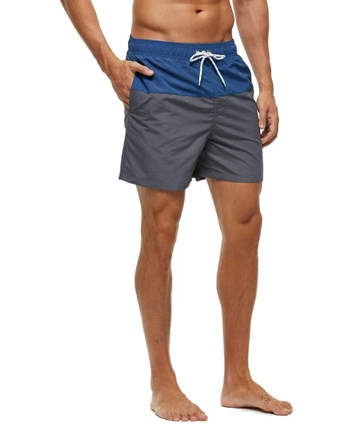 Trunks Men's Swim Trunks Quick Dry Beach Shorts with Pockets - Steel Blue+grey - C418A8SLDZD