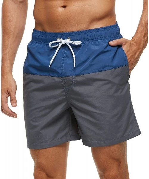 Trunks Men's Swim Trunks Quick Dry Beach Shorts with Pockets - Steel Blue+grey - C418A8SLDZD