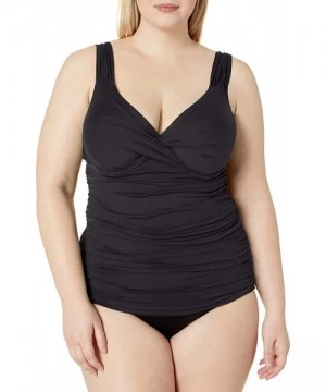 Tankinis Women's Plus Size Twist Front Underwire Tankini Swim Top - Black - CX18ZQ6YXW8