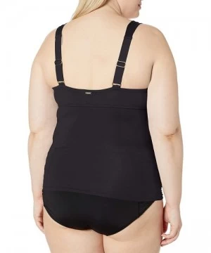 Tankinis Women's Plus Size Twist Front Underwire Tankini Swim Top - Black - CX18ZQ6YXW8