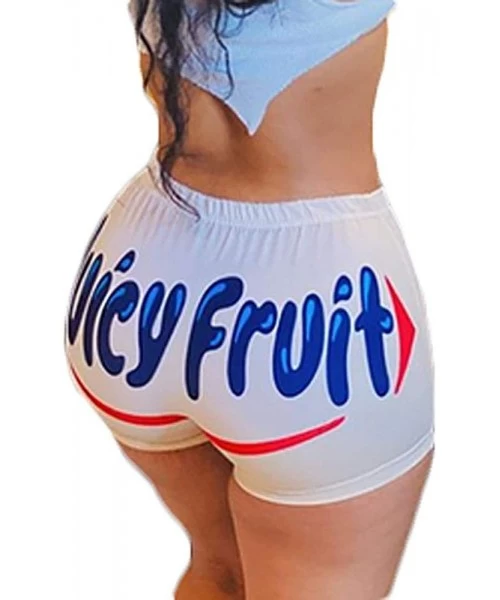 Sets Women Elastic Waist Funny Print Sport Shorts High Waisted Running Yoga Gym Workout Short Pants - Juicy Fruit - C019EODK9QR