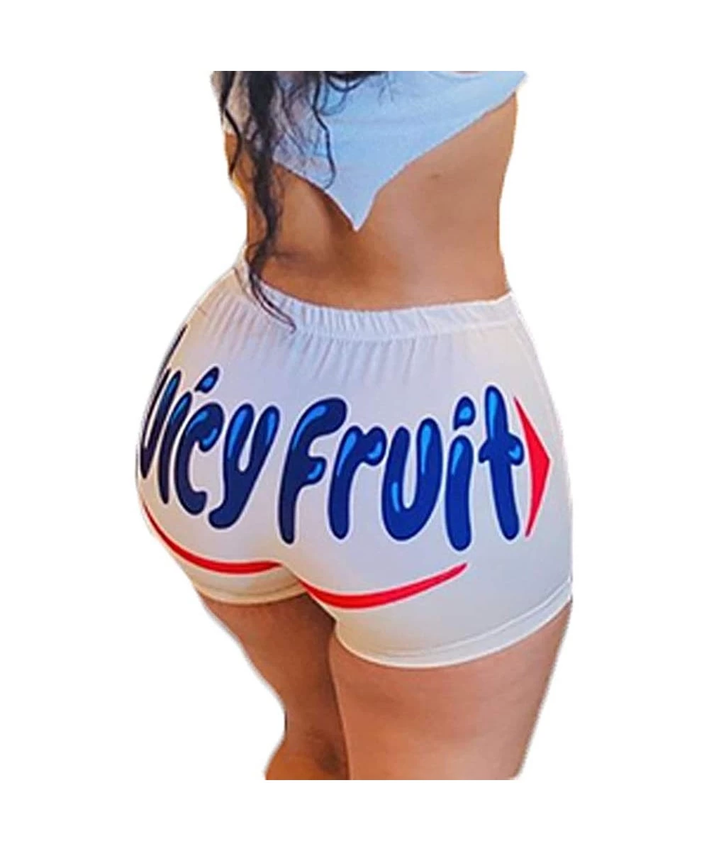 Sets Women Elastic Waist Funny Print Sport Shorts High Waisted Running Yoga Gym Workout Short Pants - Juicy Fruit - C019EODK9QR