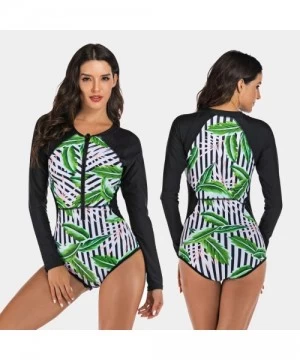 Cover-Ups Women Long Sleeve Swimsuit Surfing Rashguard One Piece Swimwear UV Protection Zip Triangle Bottom Bathing Suit Blac...