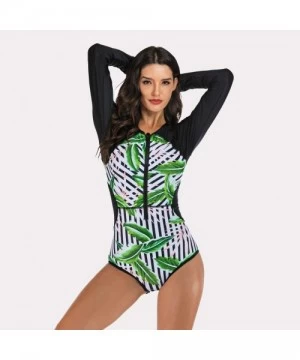 Cover-Ups Women Long Sleeve Swimsuit Surfing Rashguard One Piece Swimwear UV Protection Zip Triangle Bottom Bathing Suit Blac...