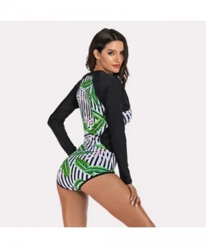 Cover-Ups Women Long Sleeve Swimsuit Surfing Rashguard One Piece Swimwear UV Protection Zip Triangle Bottom Bathing Suit Blac...