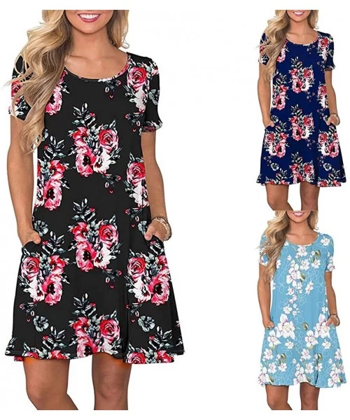 Cover-Ups Dresses for Women Casual Fall-Long Sleeve Floral Loose Spring Pleated Loose T Shirt Dresses Casual Swing Dress with...