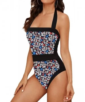 One-Pieces Women's Slimming Halter One Piece Swimsuits Color Block Tummy Control Swimwear Plus Size Bathing Suits Floral Prin...