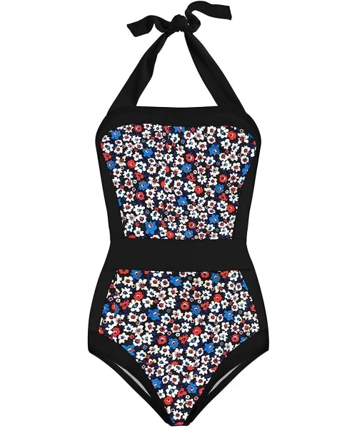 One-Pieces Women's Slimming Halter One Piece Swimsuits Color Block Tummy Control Swimwear Plus Size Bathing Suits Floral Prin...