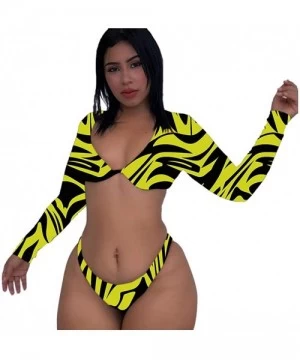 Sets Women 's Bikini Long Sleeve-Ladies Two Pieces V Neck Push Up High Cut Bathing Suits Swimwear - Yellow - C0195484YHS