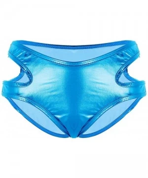 Bottoms Women's Shiny Metallic Strappy Bikini Booty Shorts Swimsuit Bottom - Light Blue - C018L7DRIZX