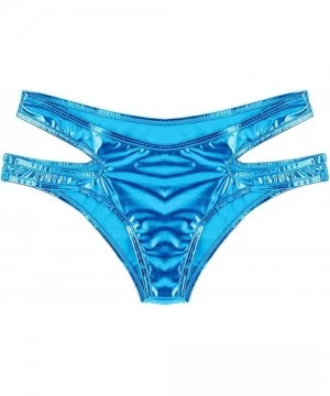 Bottoms Women's Shiny Metallic Strappy Bikini Booty Shorts Swimsuit Bottom - Light Blue - C018L7DRIZX