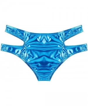 Bottoms Women's Shiny Metallic Strappy Bikini Booty Shorts Swimsuit Bottom - Light Blue - C018L7DRIZX