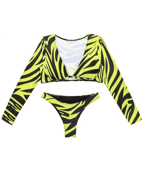 Sets Women 's Bikini Long Sleeve-Ladies Two Pieces V Neck Push Up High Cut Bathing Suits Swimwear - Yellow - C0195484YHS