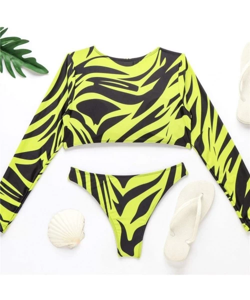 Sets Women 's Bikini Long Sleeve-Ladies Two Pieces V Neck Push Up High Cut Bathing Suits Swimwear - Yellow - C0195484YHS