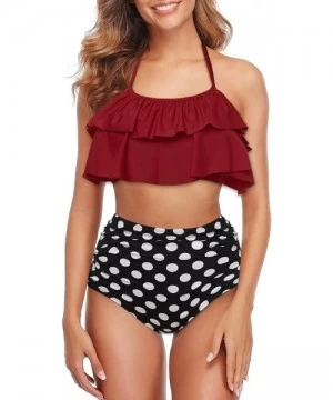 Sets Women's High Waist Bikini Tassel Flounce Two Piece Swimsuits Flowy Bathing Suit - Red&black-halter - CA190LHT5T7