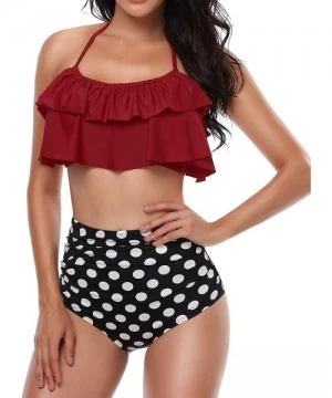 Sets Women's High Waist Bikini Tassel Flounce Two Piece Swimsuits Flowy Bathing Suit - Red&black-halter - CA190LHT5T7