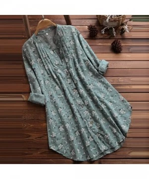 One-Pieces Women Tops- Women's Button Down Tunic Pullover Roll Striped T-Shirt Blouse Tee - Y1-green - CT192A95HCY