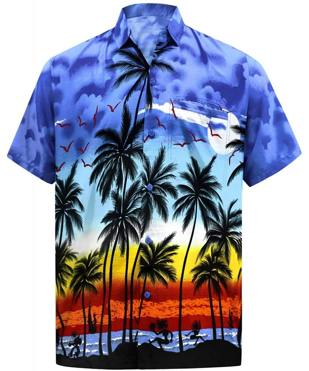 Cover-Ups Men's Night Club Party Dress Short Sleeve Hawaiian Shirt - Summer Blue_w140 - CY17YTE8SGR