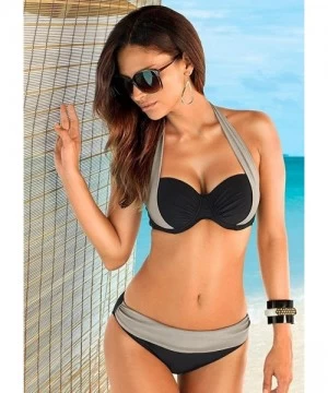 Sets Bikini Swimsuit Womens Swimming Beachwear Push Up Swimwear Scooped Open-Tri Pieces - Gray/Black-low - CA17YWTW56G