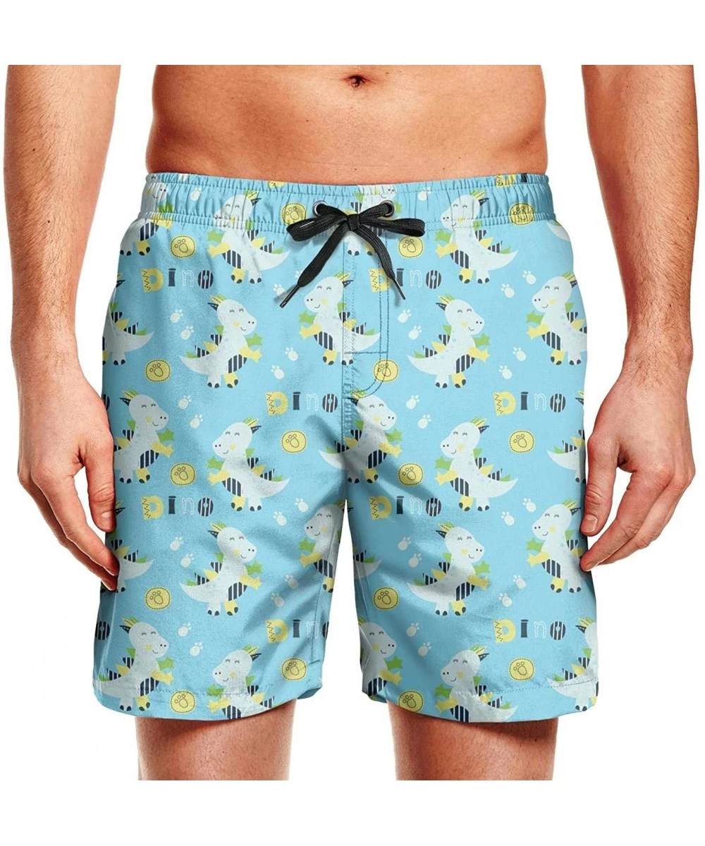 Trunks The Dinosaurs Green Background Men's Swim Trunks Quick Dry Holiday Mesh Lining Swim Shorts with Drawstring - Cute Litt...