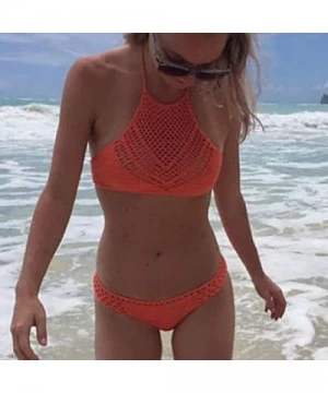 Tops 2019 Bikini Tops for Women Hollow Design/Summer Crochet Crop Bikini Top (Many Color for Choose) - Red - C318TH6D7WC