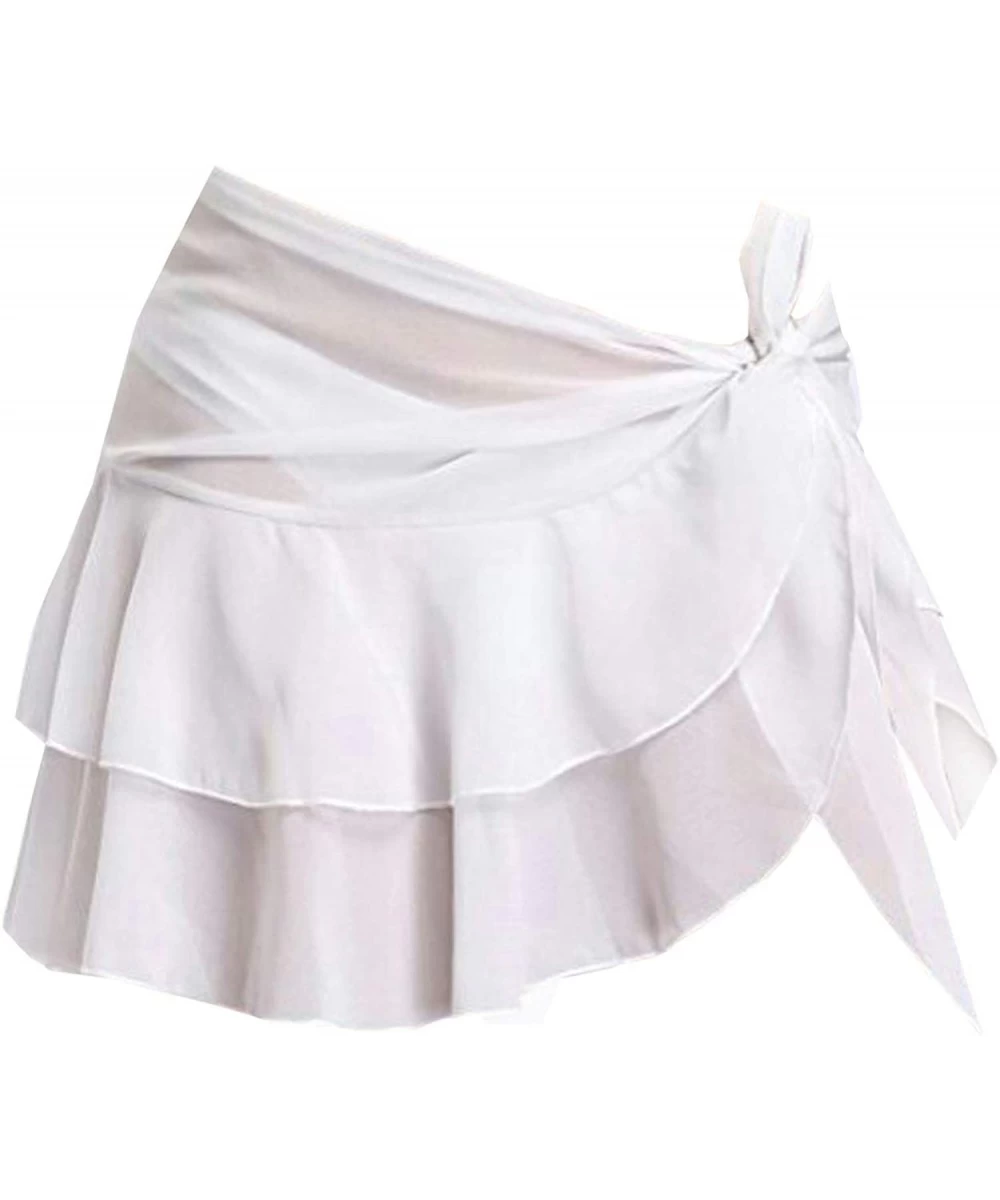 Cover-Ups Women Beach Sarong Cover Up Skirt Chiffon Ruffle Swimsuit Wrap WFZ06 - White - C618EQ2RK5X