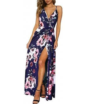 Cover-Ups Women Deep V-Neck Strap Casual Floral Dress Print Maxi Split Dress- Women's Sexy V-Neck Strap Dress- Women's Sundre...