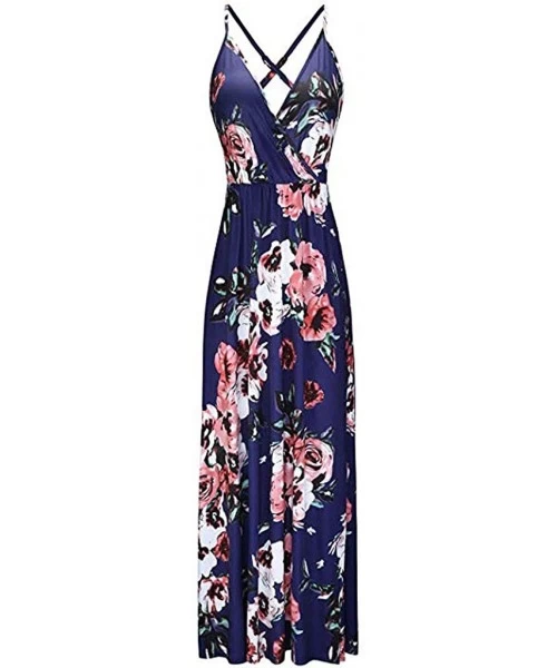 Cover-Ups Women Deep V-Neck Strap Casual Floral Dress Print Maxi Split Dress- Women's Sexy V-Neck Strap Dress- Women's Sundre...