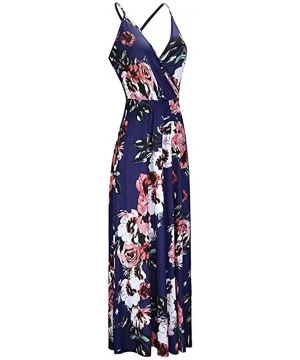 Cover-Ups Women Deep V-Neck Strap Casual Floral Dress Print Maxi Split Dress- Women's Sexy V-Neck Strap Dress- Women's Sundre...