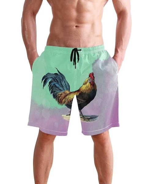 Racing Men's Swim Trunks Hedgehog Cactus Quick Dry Beach Board Shorts with Pockets - Retro Rooster - CD18QORHMXA