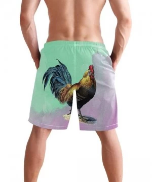 Racing Men's Swim Trunks Hedgehog Cactus Quick Dry Beach Board Shorts with Pockets - Retro Rooster - CD18QORHMXA