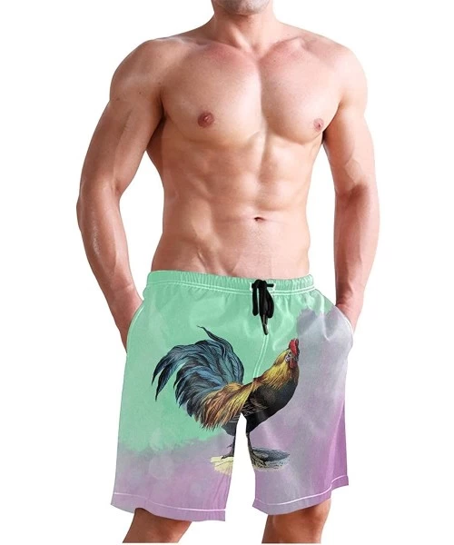 Racing Men's Swim Trunks Hedgehog Cactus Quick Dry Beach Board Shorts with Pockets - Retro Rooster - CD18QORHMXA