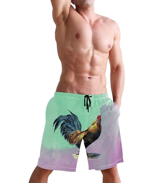 Racing Men's Swim Trunks Hedgehog Cactus Quick Dry Beach Board Shorts with Pockets - Retro Rooster - CD18QORHMXA