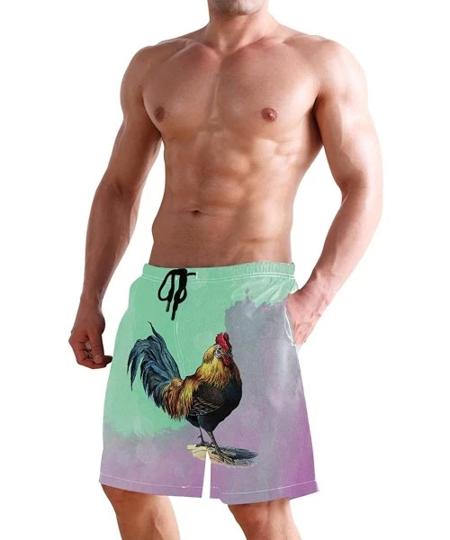 Racing Men's Swim Trunks Hedgehog Cactus Quick Dry Beach Board Shorts with Pockets - Retro Rooster - CD18QORHMXA