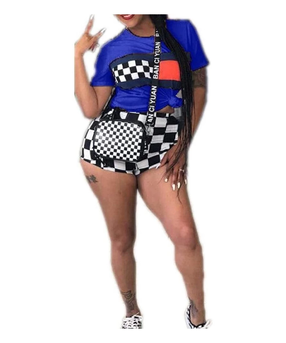 Board Shorts Women's Short Checkerboard Premium Blouse + Bodycon Long Pants - As1 - CS18R27Y3W3