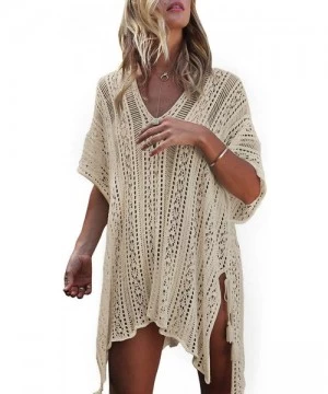 Cover-Ups Swimsuit Cover ups for Women V-Neck Plus Size Swimwear Beach Cover up - Beige - CG18RLLDEE0