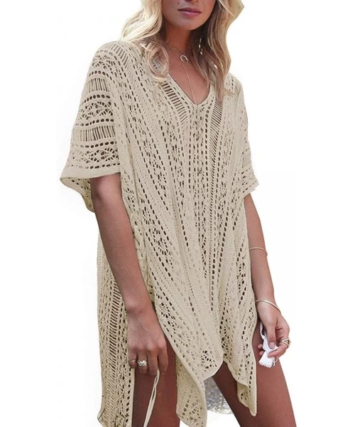 Cover-Ups Swimsuit Cover ups for Women V-Neck Plus Size Swimwear Beach Cover up - Beige - CG18RLLDEE0