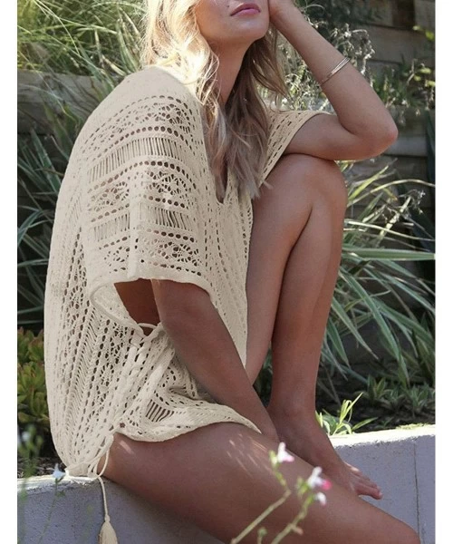 Cover-Ups Swimsuit Cover ups for Women V-Neck Plus Size Swimwear Beach Cover up - Beige - CG18RLLDEE0