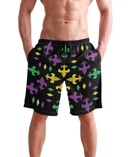 Racing Men's Swim Trunks Butterfly Swan Phoenix Fairy Quick Dry Beach Board Shorts with Pockets - Heraldic Fleur De Lis Flowe...