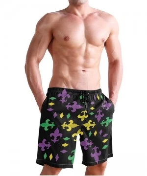 Racing Men's Swim Trunks Butterfly Swan Phoenix Fairy Quick Dry Beach Board Shorts with Pockets - Heraldic Fleur De Lis Flowe...