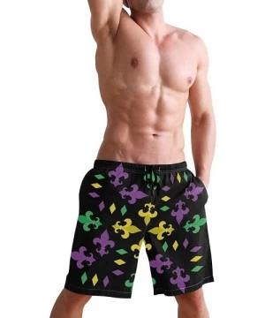 Racing Men's Swim Trunks Butterfly Swan Phoenix Fairy Quick Dry Beach Board Shorts with Pockets - Heraldic Fleur De Lis Flowe...